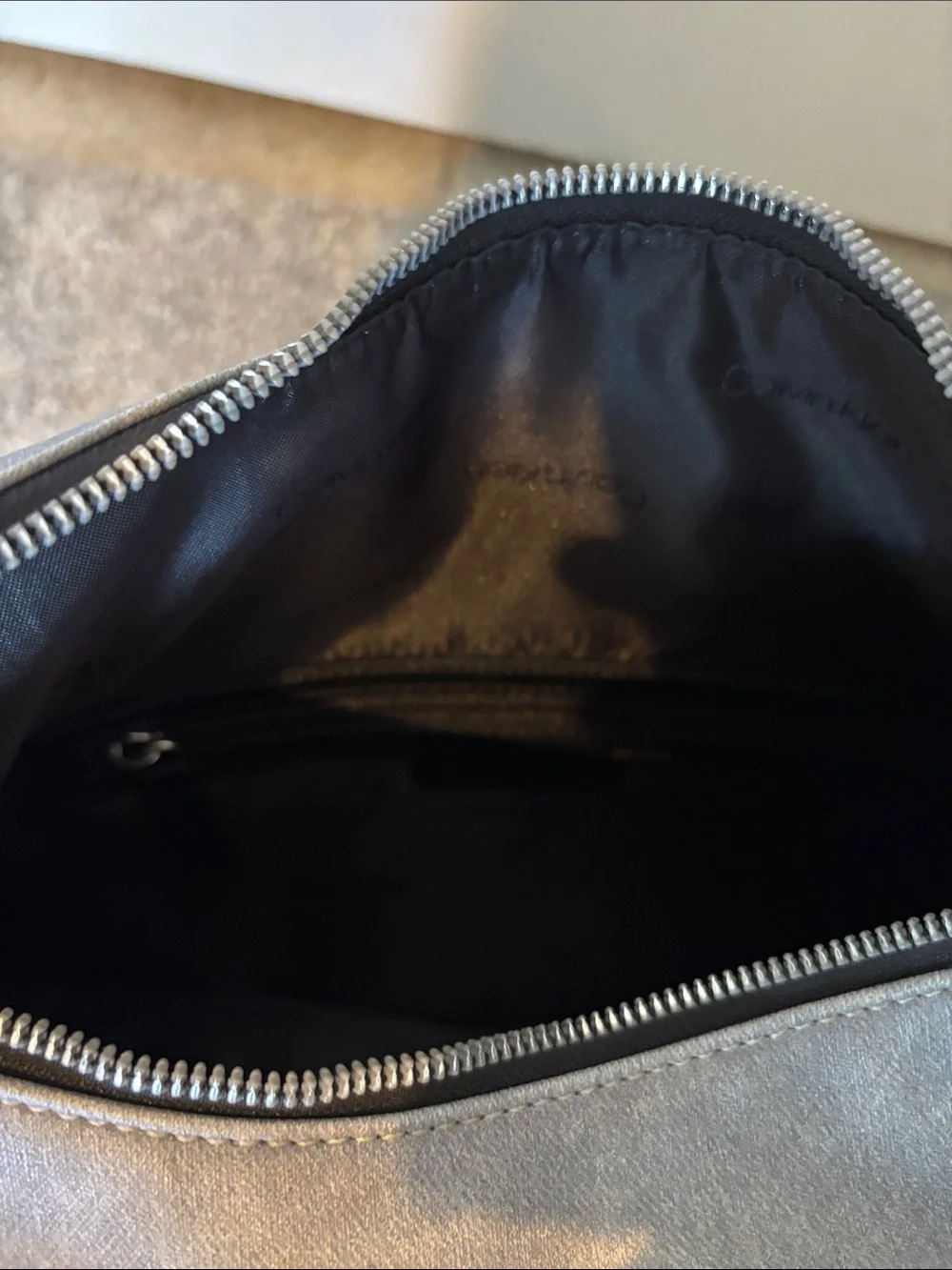 Calvin Klein Two-Tone Gray and Navy Leather Hobo